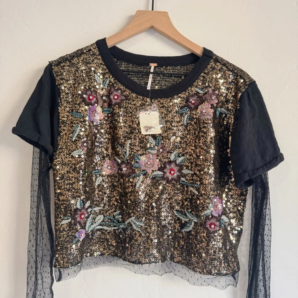 NWT Free People Life of the Party Twofer Embellished Sequins Mesh Top
Size S - Picture 5 of 9